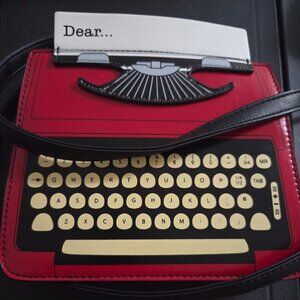 Crossbody Handbag Vintage Red Typewriter Adjustable Strap Zippered Closing